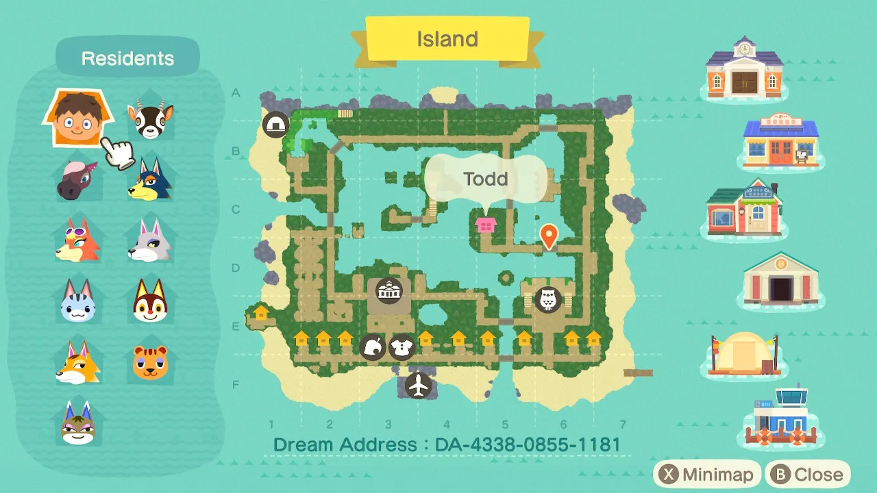 The island map: "Island," with the large central lake labeled "Todd."