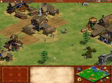 A walled town in the Feudal Age in Age of Empires II