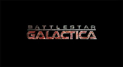 The Battlestar Galactica title card: the show's logo in distressed red and silver lettering on a black background.
