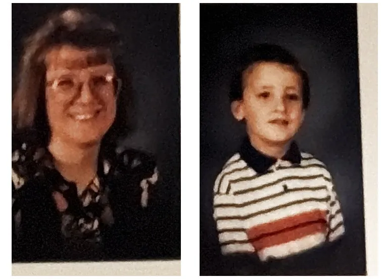 Mrs. Hogbin and me, side by side, from my 1994 to 1995 Marvin Elementary first grade class photo
