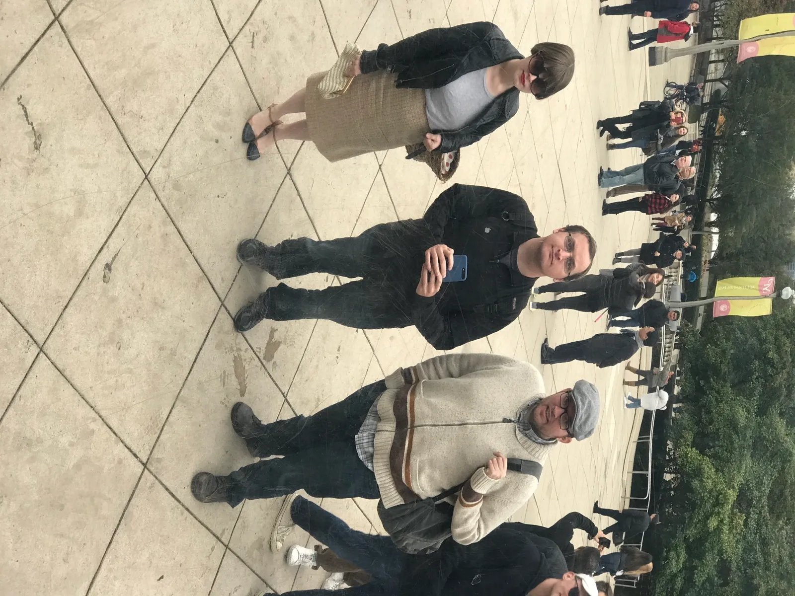 Laura, me, and Craig reflected in the curved mirror of Cloud Gate, the Bean, in Chicago.