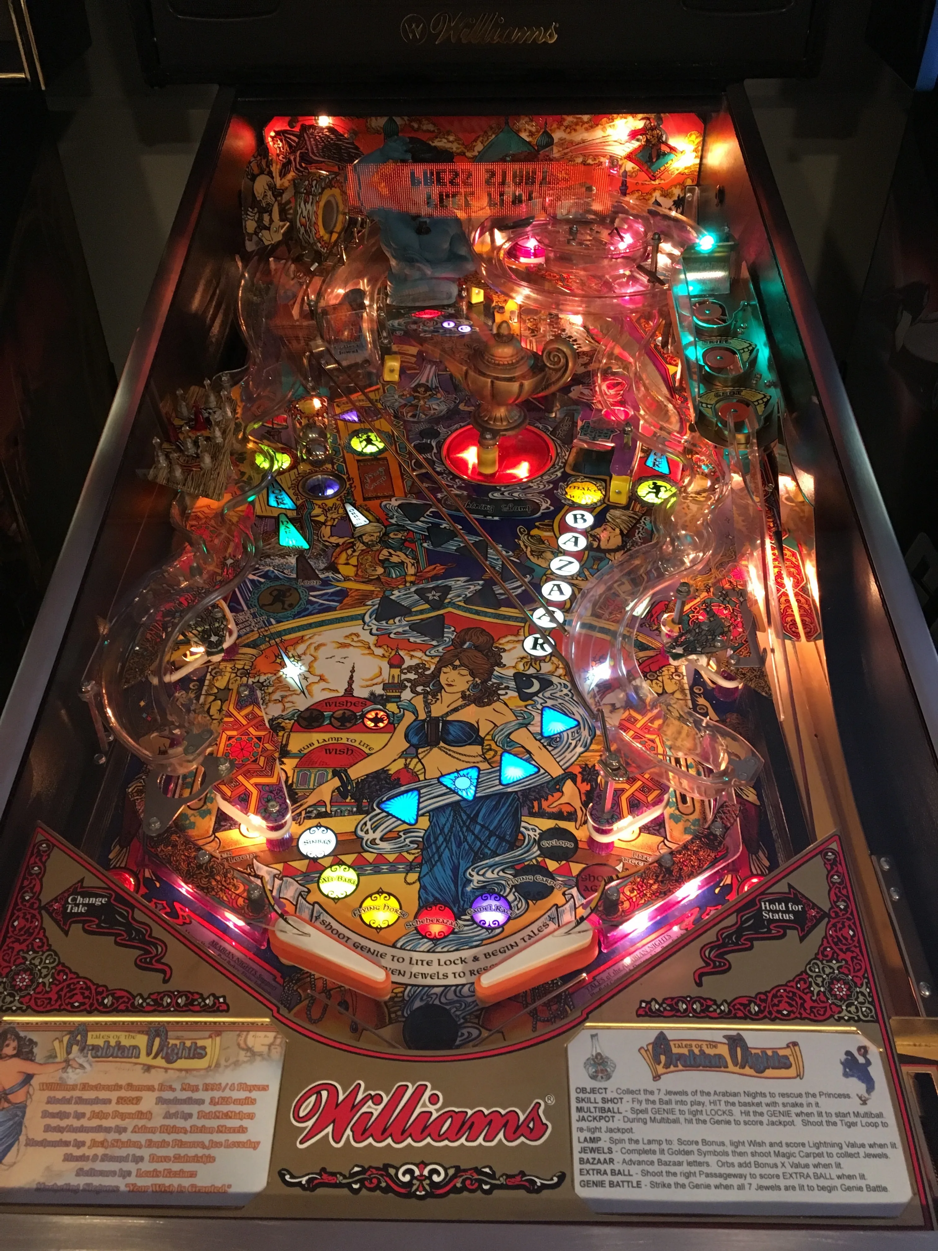 The Tales of the Arabian Nights playfield, lit up